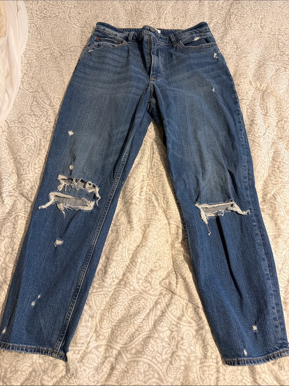 Abercrombie & Fitch Distressed Dark Blue Boyfriend Jeans